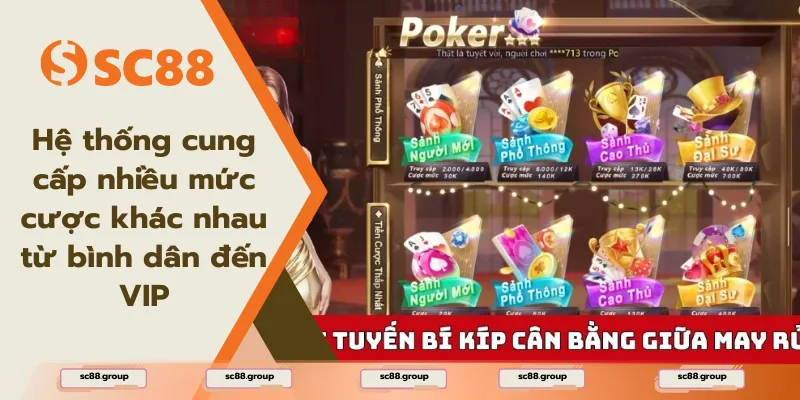 Hệ thống cung cấp nhiều mức cược khác nhau từ bình dân đến VIP